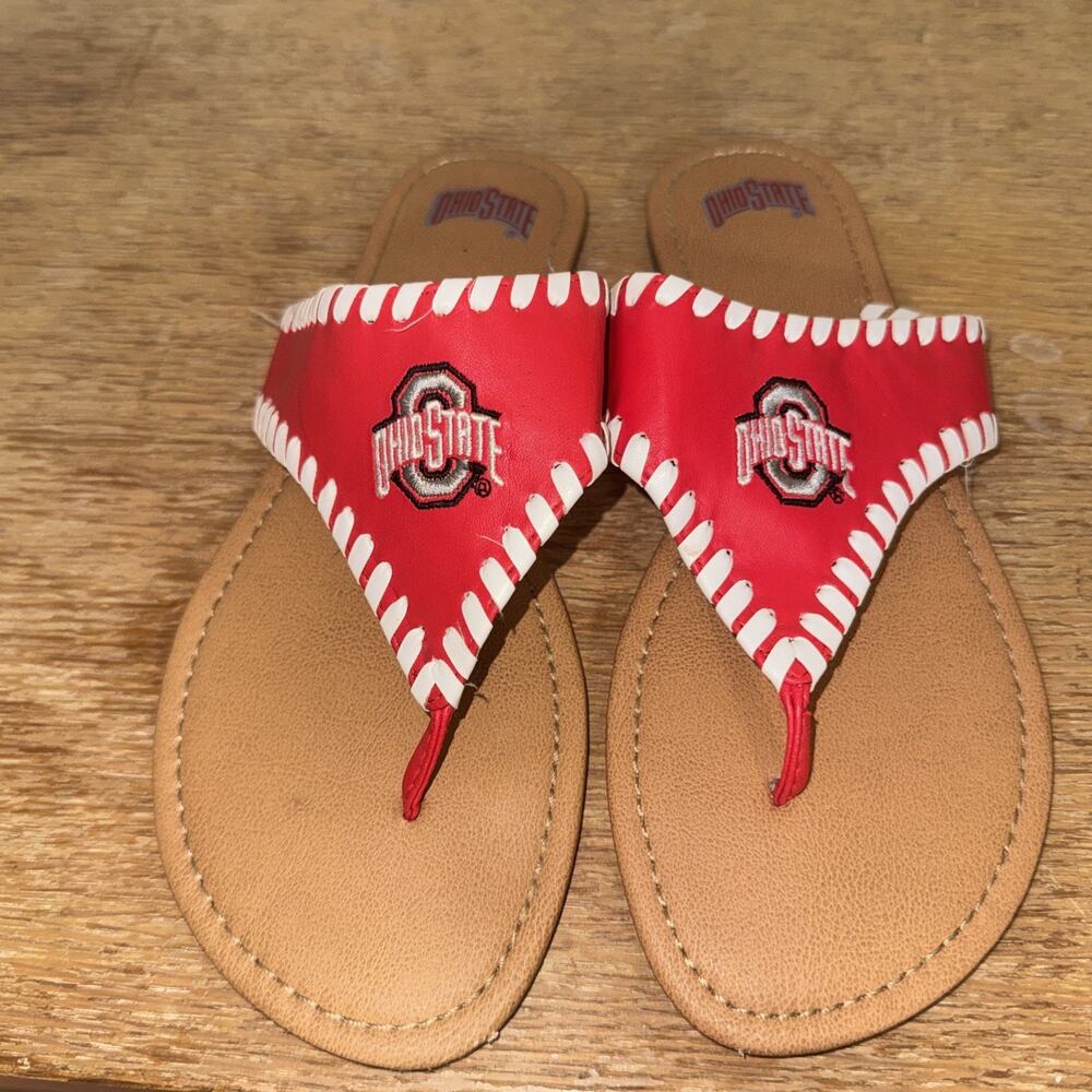 Ohio State Buckeyes Red Flip Flop Sandals Women’s Size 9 NCAA Game Day OSU OH-IO